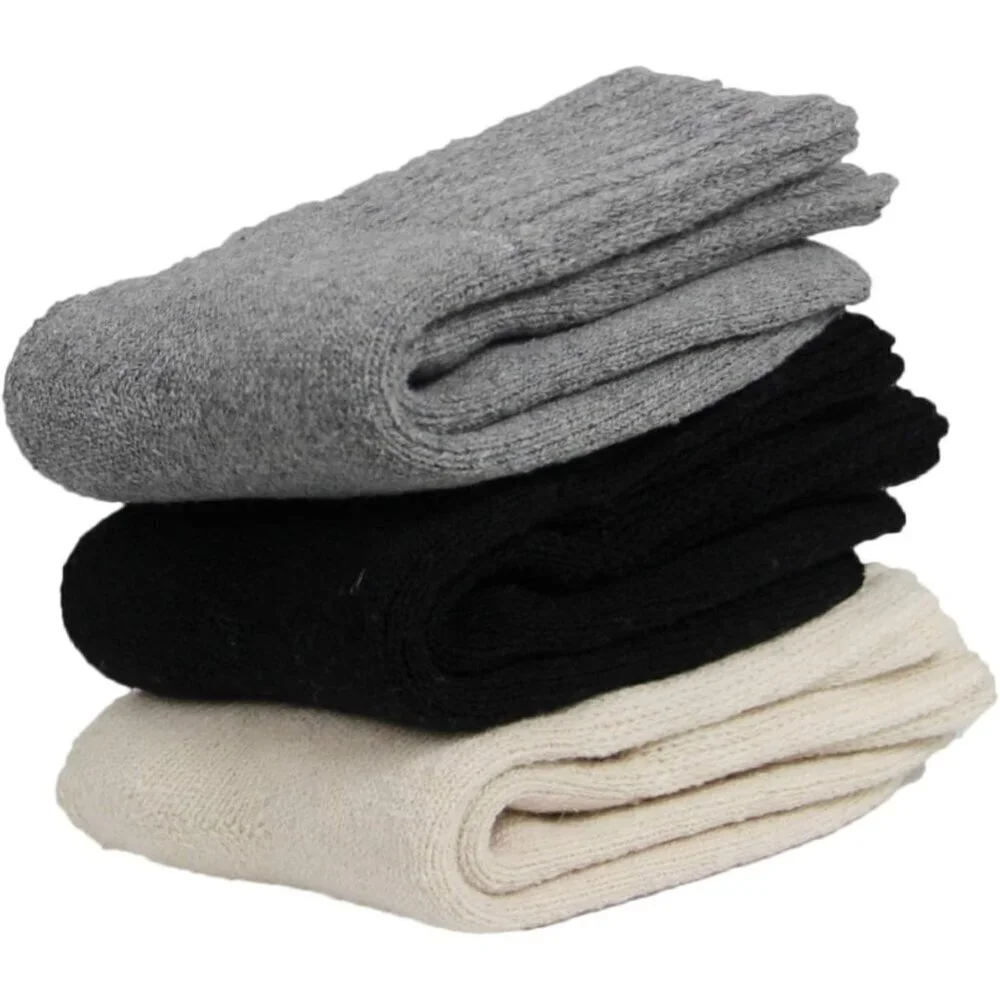 Women's Mix Color 3 Pairs Solid Thick Winter Warm Cozy Crew Imported Socks